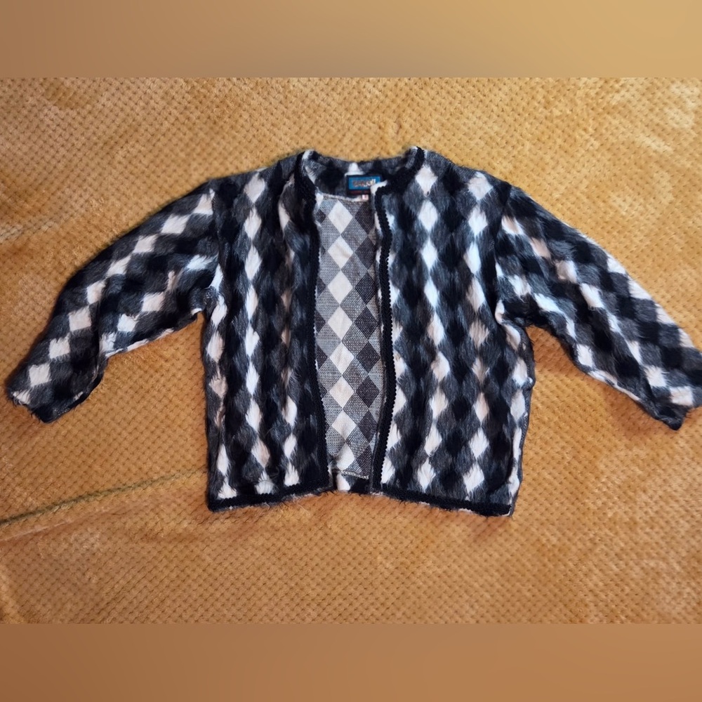 Barani Faux Fur Black and White Cardigan with diamond pattern